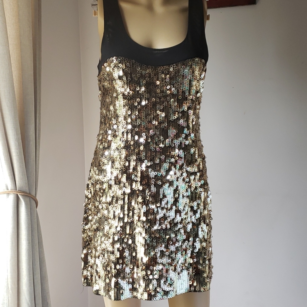 EXPRESS sequins Mini dress sparkly gold S